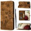 LSPCASA Custodia Per Samsung Galaxy A12 Materiale In Pelle PU Cover Samsung A12 Con Slot Per Schede Reticolo Della Farfalla Del Gatto Cover Samsung Galaxy A12 Marrone