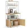 VASAGLE Scaffale Cucina con Prese, con Piano Alto 90 cm, Scaffale per Microonde con 8 Ganci, 40 x 80 x 170 cm, Marrone Vintage e Bianco Nuvola KKS059YA02