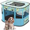ALLSOPETS Recinto per Cani da Interno Pieghevole, anche per Esterno, Box Traspirante Portatile per Gatti Conigli Cuccioli con Borsa da Trasporto, per Viaggi e Campeggio (Fiori Blu, XL)
