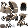 BEBBY Passeggino trio,Passeggino 3 in 1, Passeggino Canna Portatile Pieghevole in Un Clic,Passeggini Combinato Paesaggio Alto Telaio in Alluminio Per Neonato Passeggini (H9-BROWN, H9)