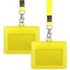 Haohai 2 porta badge in poliuretano a doppia faccia, 10,4 x 8,4 cm, con cordino per il collo, carta d'identità orizzontale, in vera pelle, porta carte di identità in pelle, per scuola e ufficio (giallo)