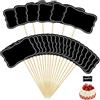 SGERUFZ 50 Pezzi Lavagnette su Stuzzicadenti, Targhette per Scrivere, Accessori Buffet, Etichette per Party, Decorazioni Cupcake, Sandwich (Piccole) (nero) (B)
