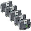 vhbw 5x Cassetta nastro sostituisce Brother TZE-S241 per etichettatrice 8m x 18 mm nero su bianco, extra forte, laminato