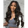 WIGNEE Half Wig Highlight Brown 24 pollici - U-Part/V Parrucca da donna, marrone nero con ciocche, capelli sintetici opachi e morbidi, mix naturale per tutti i giorni