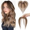 S-noilite Topper Capelli Umani per Donne, 9g Capelli Veri Frangetta Laterale, Frangia a S Fermaglio per Capello, 360° Umani Toppers con 5x12.5CM Base per Diradati, Biondo Scuro/Castano Medio