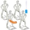 Foreverup 4 Pezzi Supporto per Salsicce Barbecue in Acciaio Inox, Creativo Supporto per Salsicce a Forma di Uomo, Griglia Portatile per Hot Dog,per Campeggio e Cucina Outdoor, 1 Pennello