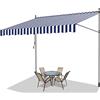 Fiqops Tenda da Sole a Bracci con Manovella, 400x120cm Tenda da Sole per Balcone, Regolabile in Altezza, Idrorepellente, Senza Forare, in metallo e 100% poliestere, Blu e Bianco