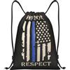 Generic Zaino con Coulisse Thin Blue Line Flag Honor Respect Police Borsa con Coulisse Pieghevole Sacchetta Sportiva Resistente Sacca da Palestra per Viaggi Vacanze Unisex