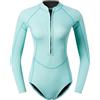 HSKJTT Muta in Neoprene Da 2 Mm Muta Da Sub Monopezzo Costumi Da Bagno Da Donna A Maniche Lunghe Con Zip Frontale Costume Da Bagno A Triangolo Uv UPF 50+ Body Da Donna,S, Light Blue