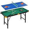SPORTNOW Tavolo Multigioco Pieghevole 2 in 1 con Accessori Inclusi, Tavolo Ping Pong e Tavolo Biliardo in MDF, Acciaio e Plastica, 140x63x60-80 cm, Blu Verde e Nero