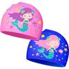 SDFWGG 2 Pezzi Cuffia Piscina Bambina Sirena Cartoon da Nuoto Bambini Cappello Nuoto Bambini Cuffia Piscina Bambino Elasticizzata Impermeabile per Capelli (Blu + Rosa)