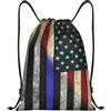 Generic Zaino con Coulisse Thin Blue Line Police Officer Flag Borsa con Coulisse Impermeabile Sacchetta Sportiva Resistente Sacca da Palestra per Viaggi Unisex Vacanze