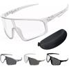 Generic Occhiali da sole fotocromatici da ciclismo, occhiali da equitazione quadrati con protezione UV400, occhiali di transizione di sicurezza con custodia rigida per sport e lavoro (nero)