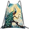 Generic Zaino con Coulisse Spring Cherry Bloom Full Moon Peacock Sacca da Palestra Leggero Borsa con Coulisse Impermeabile Sacchetta Sportiva per Unisex Spiaggia Scuola