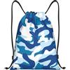 Generic Zaino con Coulisse Blue Camo Sacca da Palestra Leggero Borsa con Coulisse Resistente Sacchetta Sportiva per Spiaggia Scuola Viaggi