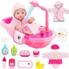 deAO Set Vasca da Bagno per Bambola, Bambola 30 cm Realistica con Doccia Funzionante, Accappatoio e Accessori Giocattolo Interattivo Educativo per Bambini 3+ Anni, Regalo per Bambina