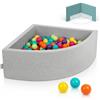 KiddyMoon Piscina di Palline Angolare a Quarto 90x30cm con 200 Palline 7cm Piscina in Schiuma per Neonati e Bambini Piccoli - Grigio Ch: Verde Ch Giallo Turch Aranc Rosasc Viola