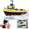 fisca Barca telecomandata - 1/72 barca RC ad alta velocità per piscine e laghi, rimorchiatori RC con 40 minuti di riproduzione e promemoria della batteria per bambini e adulti (giallo)