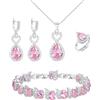 EVER FAITH Set di 4 gioielli da donna a forma di goccia a forma di cuore, orecchini a forma di cuore, anello di Natale, regalo di compleanno per signore, mamma, amico amante