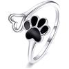 Qings Anelli per Zampe di Animali Domestici in Argento Sterling 925, Anello da Dito Regolabili con Aampa di Cane e Gatto Anelli a Cuore Aperto per Gli Amanti Degli Animali
