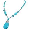 Gleamart - Collana lunga con ciondolo in gemma di turchese, collana con perline in stile bohémien per donne, Metallo, Turchese