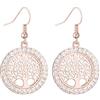 pengjin Albero della vita Orecchini in cristallo per donna, elegante tondo in oro rosa, argento, anallergico, orecchini pendenti per donna, regalo di compleanno (oro rosa)