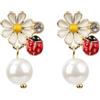 Mikovivi Orecchini Coccinella Donna, Eleganti Orecchini Pendenti con Perle Regalo di Gioielli Coccinella per Halloween Carnevale Vestito da Gioco di Ruolo