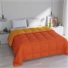 Italian Bed Linen Trapunta Invernale Matrimoniale 260x260 cm, Bicolore, Doubleface, Microfibra, Made in Italy - Piumone Imbottitura 300gr Arancio/Giallo