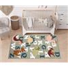Floori Tappeto Arredo Cameretta Fantasia Dinosauri 100% Made in Italy Lavabile in Lavatrice (Verde Cenere, 80x150 cm)