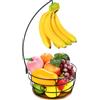 DIYZON Cesto di Frutta da Banco con Gancio per Banane, Moderna Ciotola per Frutta e Verdura, Adatta per Piano di Lavoro della Cucina, Cesto Portaoggetti in Filo Metallico per Frutta