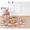 Floori Tappeto Rotondo Cameretta Fantasia Orologio con Retro Antiscivolo Prodotto Made in Italy (Rosa Antico, Diametro 100 cm)