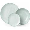 Cecaro Group Set Piatti 18 Pezzi in Ceramica Verde Acqua - Servizio Tavola Moderno con Fantasia Geometrica - 6 Piatti Piani 27 cm, 6 Fondi 20,5 cm, 6 Frutta 19,5 cm - Lavastoviglie e Microonde