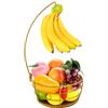 DIYZON Cesto di Frutta da Banco con Gancio per Banane, Moderna Ciotola per Frutta e Verdura, Adatta per Piano di Lavoro della Cucina, Cesto Portaoggetti in Filo Metallico per Frutta