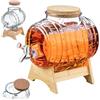KADAX Barile 3L con rubinetto, dispenser per bevande a forma di barilotto in vetro, barile con rubinetto, dispenser trasparente con base in legno, dispenser alcolico ideale per whisky, brandy, succhi