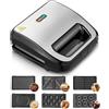 FOHERE Sandwich Maker 6 in 1, Piastra Rivestita Antiaderente 750W, Produttore di Sandwich, Waffle e Grill con 6 Piastre Removibili, Tostapane per Toast Facile da pulire, Automatico Termostatico