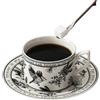 Generic Set di 2 pezzi, Set di tazze da tè e piattini con fiori bianchi e neri, eleganti bicchieri francesi per colazione, tea party, ristorante e altro, estate - Bevande invernali, regali