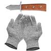 XINLIVE Coltello Ostriche Set, Includere 17 cm Coltello Apri Ostriche e Paio di Guanti Protettivi di Grado 5, Manico in Quercia di Grado A, Stabile, per Ostriche o Formaggi a Pasta Dura (Guanto taglia M)