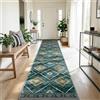 DEFYNEE Tappeto passatoia per corridoio, 80 x 300 cm, antiscivolo, a pelo corto, lavabile, pieghevole, design boho, per corridoio, cucina, soggiorno e ufficio, verde petrolio