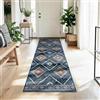 DEFYNEE Tappeto passatoia per corridoio, 80 x 150 cm, antiscivolo, a pelo corto, lavabile, pieghevole, design boho, per corridoio, cucina, soggiorno e ufficio, blu scuro
