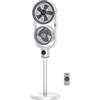 Generic Ventilatore a Piantana con Telecomando Silenzioso 36 DB Oscillazione 360 Gradi, Doppia Testa 4 Velocità Regolabili Altezza Regolabile Bianco(Plug-in)