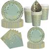 Nkaiso 50 Pezzi Stoviglie per Feste Verde Salvia e Oro, 10 x 23cm & 10 x 18cm Piatti Carta Usa e Getta, 10 Tazze, 20 Tovaglioli - per Compleanno Festività Feste Decorazioni -10 Ospiti