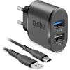 SBS caricabatterie da parete dotato di 2 porte USB con cavo Type-C