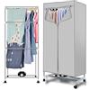 FQMYLTYN Stendibiancheria Elettrica, 3 Livelli Stendibiancheria Riscaldata in Piedi Stendibiancheria Riscaldata Mobile, Riscaldamento a Temperatura Costante a 360°, Funzionamento Silenzioso - 70x45x165cm (Col