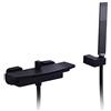 Gx Rubinetto Vasca Bagno Cascata Con Doccetta, Due Maniglie Nero Rubinetto Miscelatore Vasca A Parete Con Supporto E Tubo Da 150Cm, Sistema Doccia, Ottone