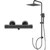 Auralum Colonna Doccia con Miscelatore Termostatico, Saliscendi Doccia con Soffione, Colonna Doccia Nera Regolabile 74-109cm, Set Doccia con Soffione e Doccetta, Miscelatore Doccia Esterno Nero