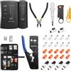 QWORK® Set di strumenti di rete - Pinza crimpatrice Pass Through RJ45 per Cat7, Cat6, Cat5, inclusi tester cavi LAN e accessori