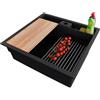 PRIMAGRAN Lavello sottotop Grafite 56x54cm, Lavandino in Granito a 1 vasca + Sifone Classico, Lavabo da Cucina al Mobile 60cm - Bergen Double Pocket S036