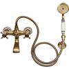 panfudongk Set doccia a pioggia retrò con rubinetto, set completo doccia in ottone - Rubinetto da parete per vasca da bagno, oro con maniglie a croce, 2 modalità di getto d'acqua