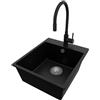 PRIMAGRAN Lavandino da Cucina Nero 43x50cm, Lavello in Granito a 1 vasca + Rubinetto 40x38cm + Set di accessori, Lavabo da Cucina Incasso al Mobile 45cm - Riga S151