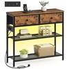 SONGMICS BELLAH Collezione - Consolle Ingresso con Multipresa, Tavolo dietro Divano con LED, Tavolo Ingresso, Soggiorno, 30 x 76,7 x 78,7 cm, 2 Cassetti in Tessuto, Marrone Vintage LGS175K102